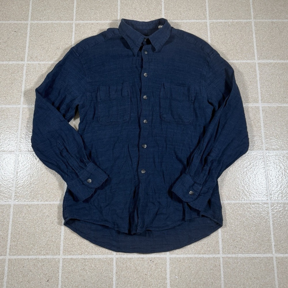 Yves Saint Laurent Pour Homme Flannel Button Up Shirt L Blue 90s Designer